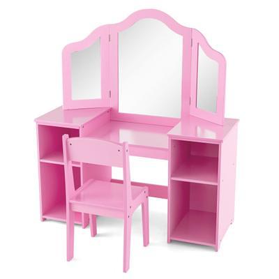 Costway Kid Vanity Table Set With Tri-folding Mirror 2-in-1 Makeup