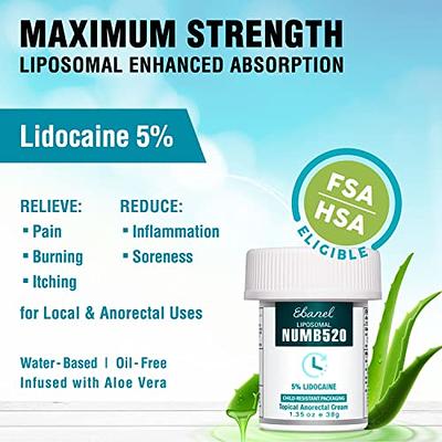 Ebanel 5% Lidocaine Numbing Cream, Pain Relief Cream Burn Itch