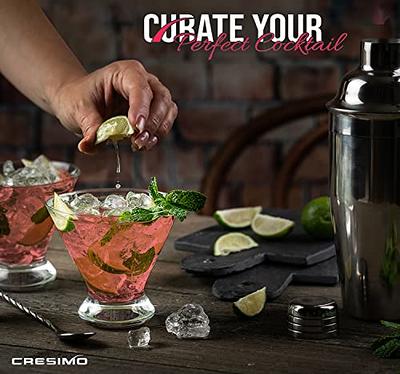 24oz Cocktail Shaker Set Bartender Kit with 2 Stemless Martini Glasses -  The Perfect Mixology Home Bar