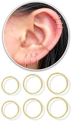Silver Hoop Earrings- Cartilage Endless Small Hoop Earrings Set for Women  Men Girls, 3 Pairs of Hypoallergenic 925 Sterling Silver Tragus Earrings