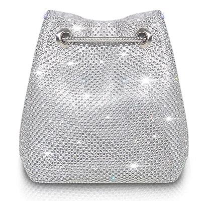 QLBO Silver Purse Rhinestone Purse Silver Clutch Sparkly Purse Silver Bag  10.2×0.4×6.69(Silver)