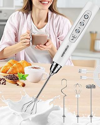 ODIFORGO Rechargeable Milk Frother Handheld, Coffee Frother Wand, Electric  Whisk with 3 Stainless Whisks 3 Speed Adjustable, Drink Mixer Stirrer