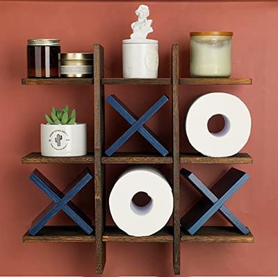 Wooden Toilet Paper Holder Wall Mount with Shelf - Farmhouse Bathroom  Storage Rack for Tissue Rolls, Rustic Bathroom Decor Brown