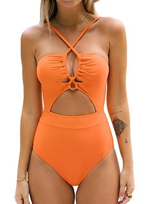 CUPSHE Women's One Piece Swimsuit Scoop Neck Double Straps Geo-Print  Swimwear Bathing Suits Orange S at  Women's Clothing store