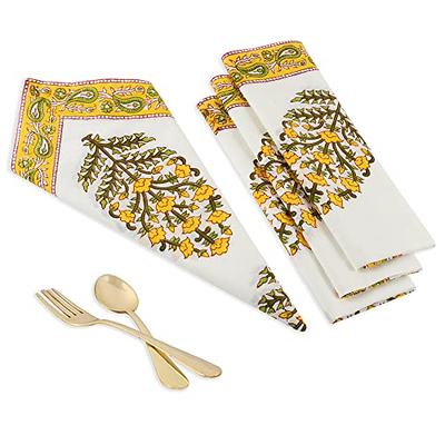  Cloth Napkins, Hand Block Printed Cotton Napkins, Set