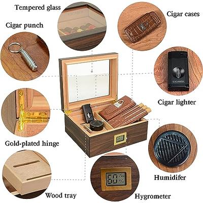 TISFA Cigar Humidor, Leather Cedar Wood Cigar Case with Cigar Lighter, V  Cut Cigar Cutter, Cigar Holder 3 in 1, Portable Travel Cigar Humidor Box  with