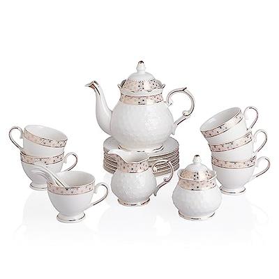 21 Piece Vintage Porcelain Tea Set, Tea cups, Tea Pot, Creamer and Sugar  Set, Gift box