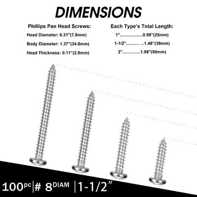 #4 x 1 Stainless Flat Head Phillips Wood Screw, (100 pc), 18-8 (304)  Stainless Steel Screws by Bolt Dropper