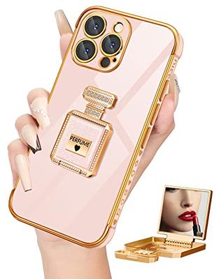 Aulzaju for iPhone 12 Pro Max Case for Women Luxury Glitter Gold Plating  Girly Designer with Strap Holder,Cute Sqaure Buckle Kickstand Pretty Bling