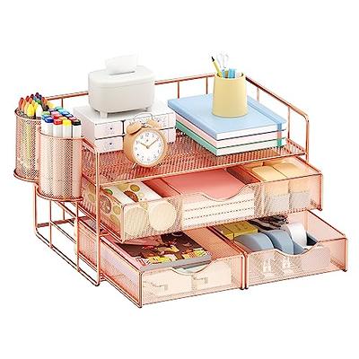 3 Tier Mesh Desk Organizer with Drawer, Multi-Functional Desk