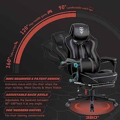 Ferghana Gaming Chair Office Chair, Ergonomic Gamer Game Chair with Footrest & Massage Lumbar Pillow, Reclining Adjustable Height Leather Computer