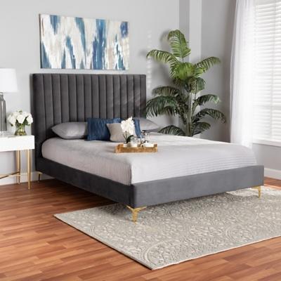 Baxton Studio Serrano Queen Platform Bed Gray Gold Yahoo Shopping