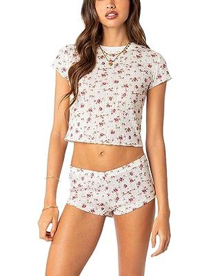 Printed Strawberry Floral Fruit Pajama Set For Women Lounge