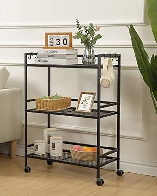 SONGMICS 3-Tier Metal Storage Rack with Wheels, Mesh Shelving Unit with x Side Frames, 23.6-inch Width, for Entryway, Kitchen, Living Room, Bathroom