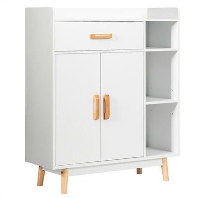 Costway Wooden 4 Drawer Bathroom Cabinet Storage Cupboard 2 Shelves Free  Standing