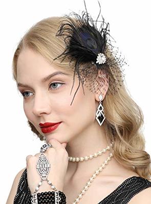 Cizoe Fascinators 20s Gatsby Flapper Acessories Art Deco Party Accessory  Peacock Feather Headpiece(C-Black) - Yahoo Shopping