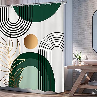 Sage Green and White Abstract Geometric Shower Curtain Bathroom Accessories  Set