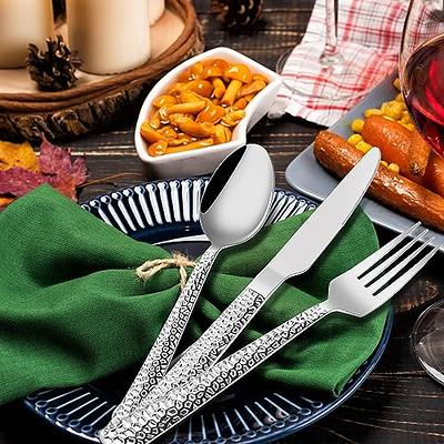 Black Hammered Silverware Set, 24-Piece Stainless Steel Square