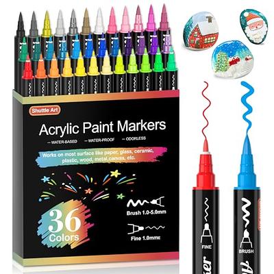 Liwarace Acrylic Paint Markers Dual Tip Brush Pens Extra Fine Tip for Rock  Painting, Stone, Ceramic, Glass, Wood, Canvas, for Kids, Adult, 36 Colors 