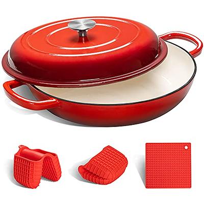 Bruntmor 8oz Enameled Double Cast Iron Lodge Dutch Oven, Set of 2, Red