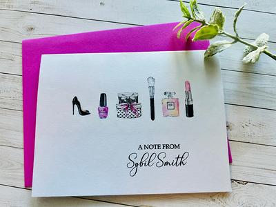 8Ct Makeup Personalized Stationery Set, For Women, Folded Note