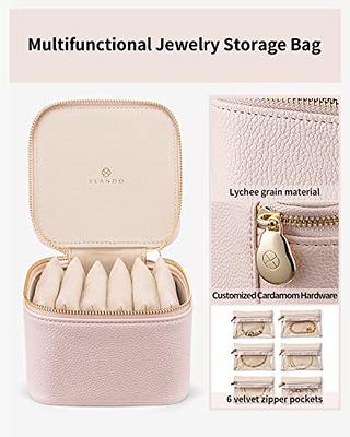 FEISCON Small Jewelry Box Necklace Ring Storage Organizer Mini Jewelry case  Double Layer Travel Jewelry Organizer for Women Girls Gift/Black