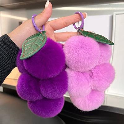 Bobuluo Women Girl Keychain Cute Fluffy Pom Pom Key Ring Plush Grape  Keychain for Bag Accessories Purse Charm Decor (Pink) - Yahoo Shopping