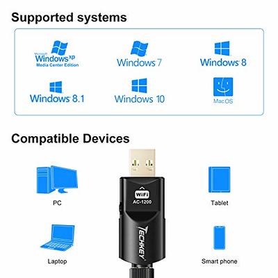 USB WiFi Wireless Adapter for PC - Techkey 1200Mbps Dual Band  2.4GHz/300Mbps 5GHz/867Mbps High Gain Dual 5dBi Antennas Network WiFi USB  3.0 for