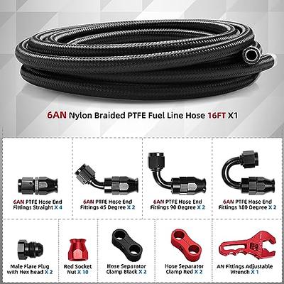 BRIFITOR 6AN 16FT PTFE Fuel Line Kit, AN6 E85 Nylon Stainless Steel Braided  Fuel Hose, With 27 PCS PTFE Hose End Fittings. (Black） - Yahoo Shopping