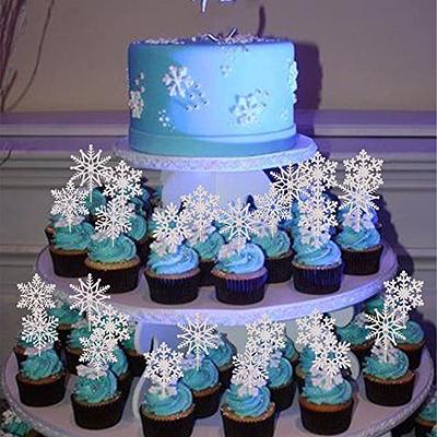 Sunjoy Tech 30Pcs/Set Glitter Snowflake Cake Decor, Christmas Snowflake Cupcake Toppers Cake Decoration Supplies for Home, Silver