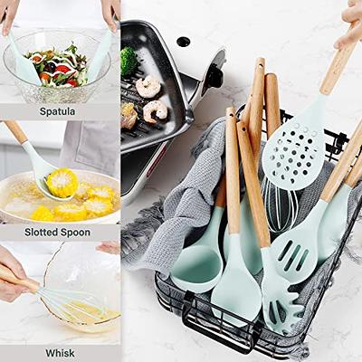 8-Piece Non-Stick Silicone Cooking Utensils Set with Stand, Sturdy Wooden  Handle, Heat-Resistant Silicone Spatula, Cooking Utensils Set 