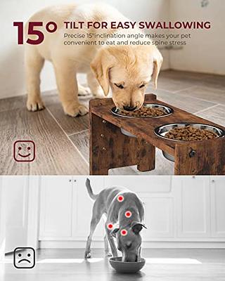 Siooko Elevated Dog Bowls Medium Sized Dog, Wood Raised Dog Bowl Stand with  2 Stainless Steel Dog Food Bowls, Non-Slip Dog Feeder for Medium Dogs