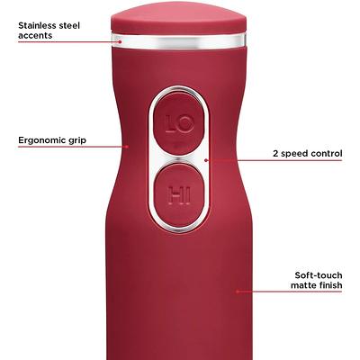 Ovente Electric Immersion Hand Blender 300 Watt 2 Mixing Speeds RED