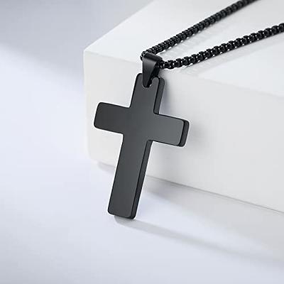 Men’s Black Cross Necklace with Black Diamond Accents | Black Ion-Plated Stainless Steel | Size 24 | Helzberg Diamonds