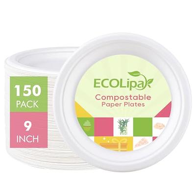 ECOLipak 100% Compostable 10 inch Paper Plates, 150 Pack Heavy Duty Paper  Plates, Disposable Biodegradable Eco-friendly Sugarcane Bagasse Plates for  Party Dinner Birthday(White)