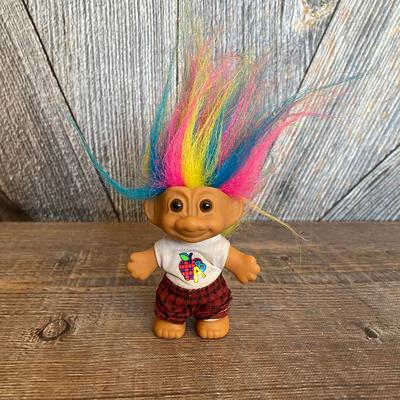 2 Vintage Rainbow Hair Troll Dolls, Russ Berrie & Pixie Troll