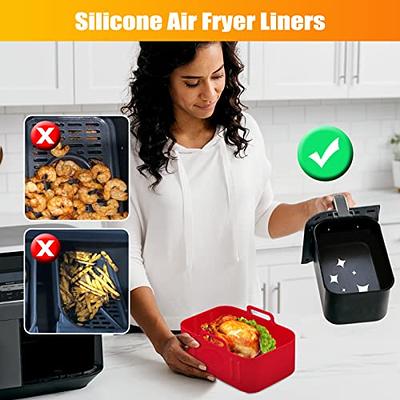 Collapsible Silicone Air Fryer Liners, Rectangular Air Fryer Silicone Pot, Reusable Silicone Air Fryer Basket for Ninja Foodi Dual Dz201/dz401, Adult