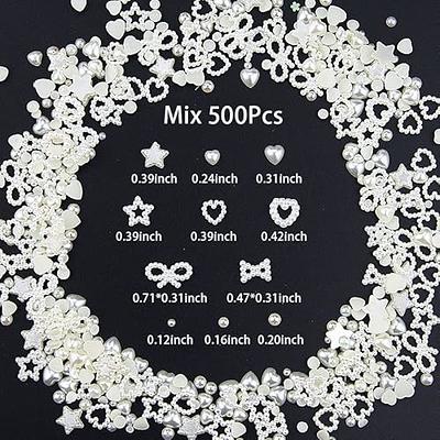 500 Pcs ABS Imitation Pearl Beads Star Heart Bowknot Circle Flower Beads  White Aesthetic Beads for Jewelry Making Bracelets Necklaces Earrings Key