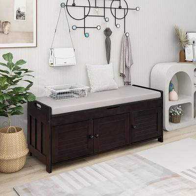 Harper & Bright Designs Entryway Brown Storage Bench with Cushioned Seat,  Drawers and Shoe Rack 19.8 in. H x 39 in. W x 14 in. D WF195386AAD - The  Home Depot