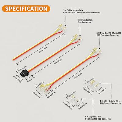PAUTIX 12mm Connectors for RGB Smart IC COB LED Strip Light,3-Pin  Solderless Terminal Connection Kit,Dual-End Extension Connector,Strip to Male  Plug Connector,Gapless Connector,Strip to Wire Connector - Yahoo Shopping