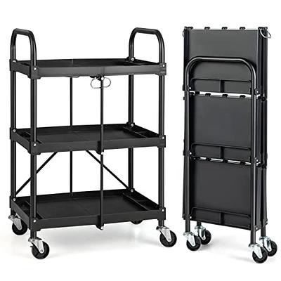  ANRYAGF Utility Carts with Wheels Rolling Cart Food Service Cart  for Restaurant Office Warehouse Heavy Duty Cart 510 lbs Capacity, Lockable  Wheels, Rubber Hammer, 16.9 D x 31.5 W x 39.5