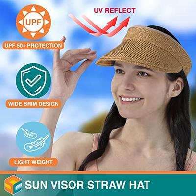 SUN CUBE Sun Visor Hat Women, Beach Hat Wide Brim Straw Visor UV
