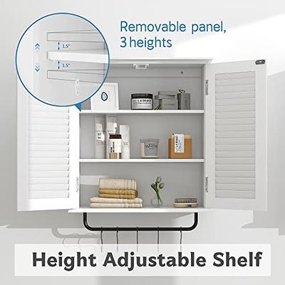 Wall Mount Organizer Medicine Cabinet Double Doors Wall Cabinet with Towel  Bar/Adjustable Shelf, Gray 