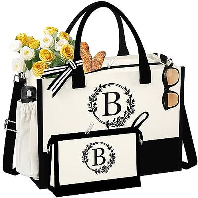 Letter B Initial Monogram Rose Pattern- Classic Floral Tote Bag