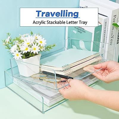 Acrylic Paper Tray, Desk Organizers and Office Suplies Document Storage,  Enlarged Letter Tray, Clear Paper Organizer (Large Tray Horizontal)
