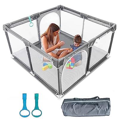 JUSONEY Baby Playard,Baby Playpen with Mat,50”×50” Baby Playpen for Toddler  with Gate, Indoor & Outdoor Playard for Kids Activity Center with