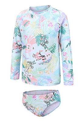  Big Girls Long Sleeve Rash Guard Set Two Piece