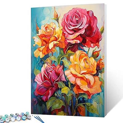 Flowers Paint by Numbers Kit for Adults, DIY Easy Acrylic Painting by Number Set with Brushes, Beginner Adult Arts Crafts Kits, Floral Home Wall