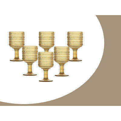 Vintage Wine Glasses Set Of 6, 10 Ounce Colored Glass Water Goblets, Unique  Embossed Pattern High Clear Stemmed Glassware Wedding Party Bar Drinking C