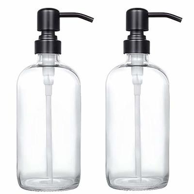 Sunrise Premium 2-Pack 16 oz Amber Glass Hand Dish Soap Dispenser with Plastic Pump, Empty Refillable Soap Pump Dispenser for Bathroom and Kitchen